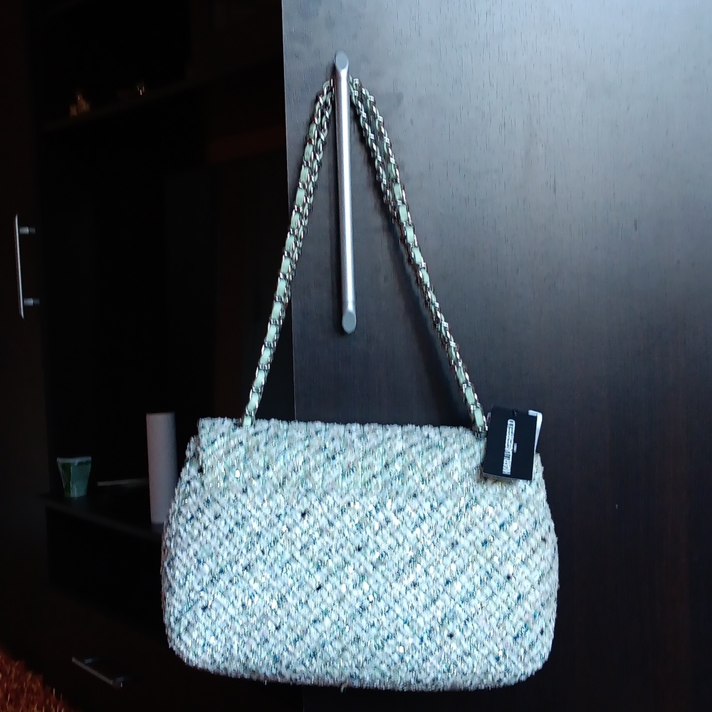 Karl Lagerfeld Paris Tweed Shoulder Bag in Mist Green - Picture 6 of 14